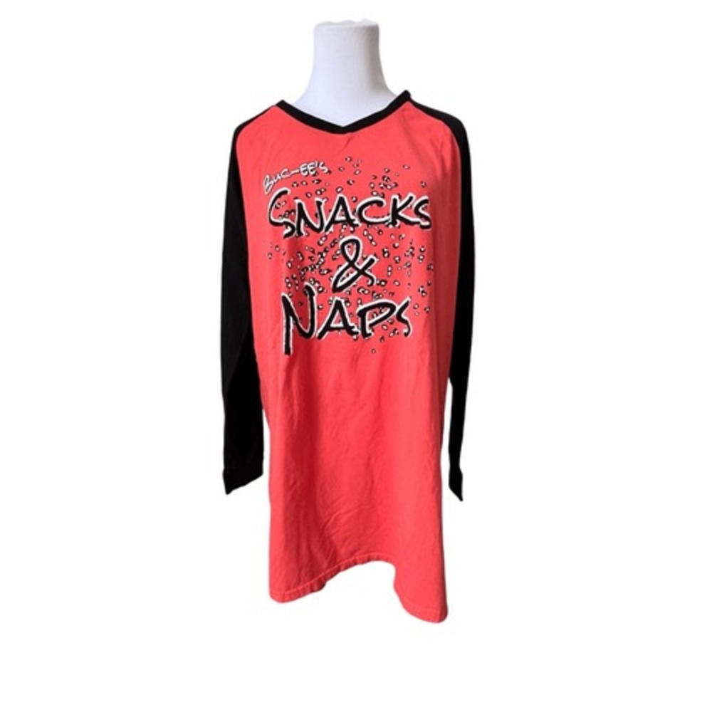Buc-ees Snack & Nap Orange Black Baseball Sleep Shirt Sleepwear Nightgown L/XL